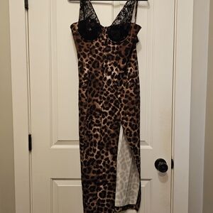 Zara Animal Print Slip with Black Lace